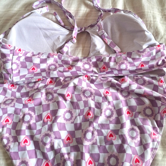SHEIN 2XL Plaid & Heart Print Tie Front Bikini Swimsuit - Picture 11 of 15